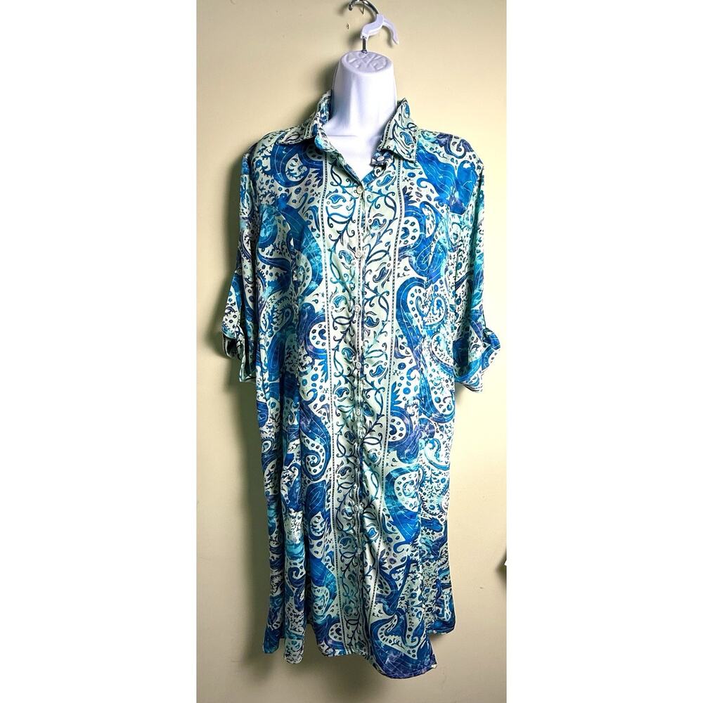 Vintage Marila Dress med/large blue green paisley long resortwear cottagecore